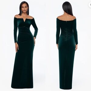 Xscape Dark Green Velvet Maxi Dress